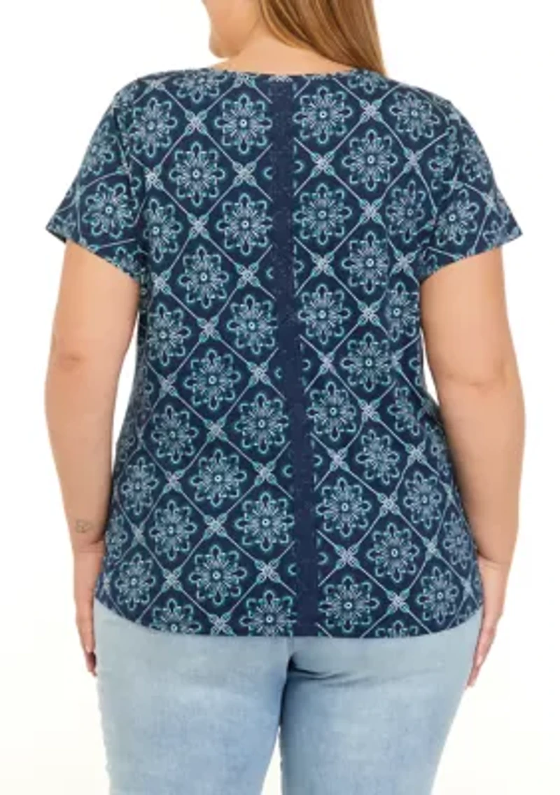 Plus Short Sleeve Split Neck T-Shirt