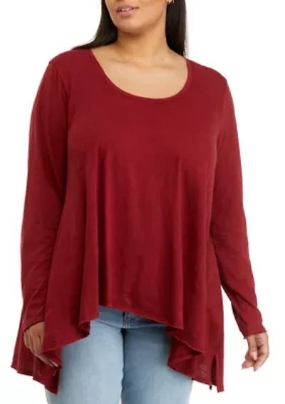 Plus Long Sleeve Drape Top with Side Slits