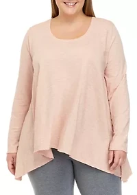 Plus Long Sleeve Drape Top with Side Slits