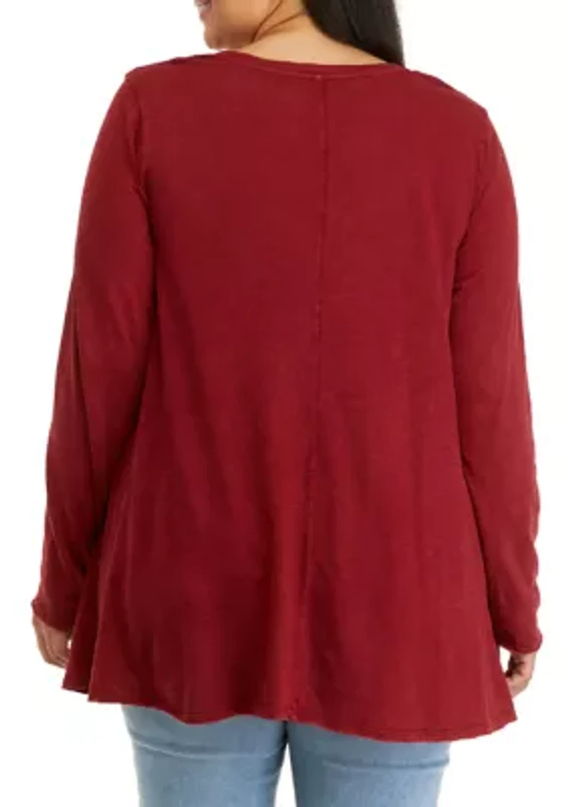 Plus Long Sleeve Drape Top with Side Slits