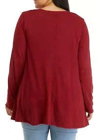 Plus Long Sleeve Drape Top with Side Slits