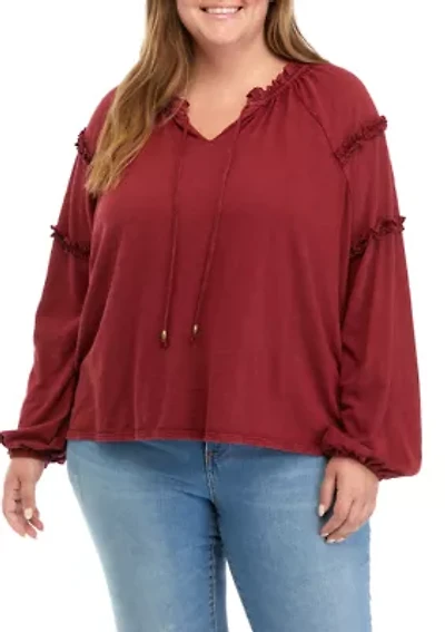 Plus Ruffle Sleeve Peasant Shirt