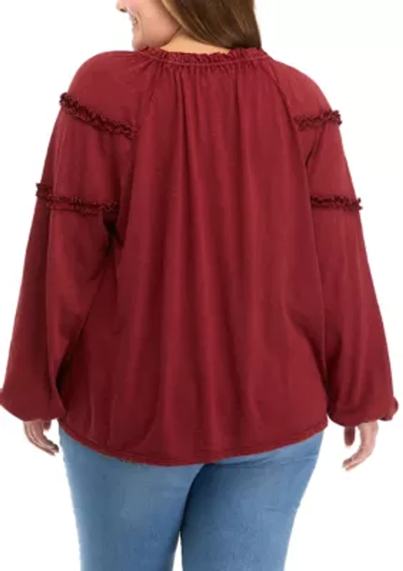 Plus Ruffle Sleeve Peasant Shirt