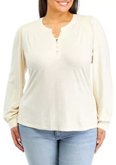 Plus Smocked Henley Shirt