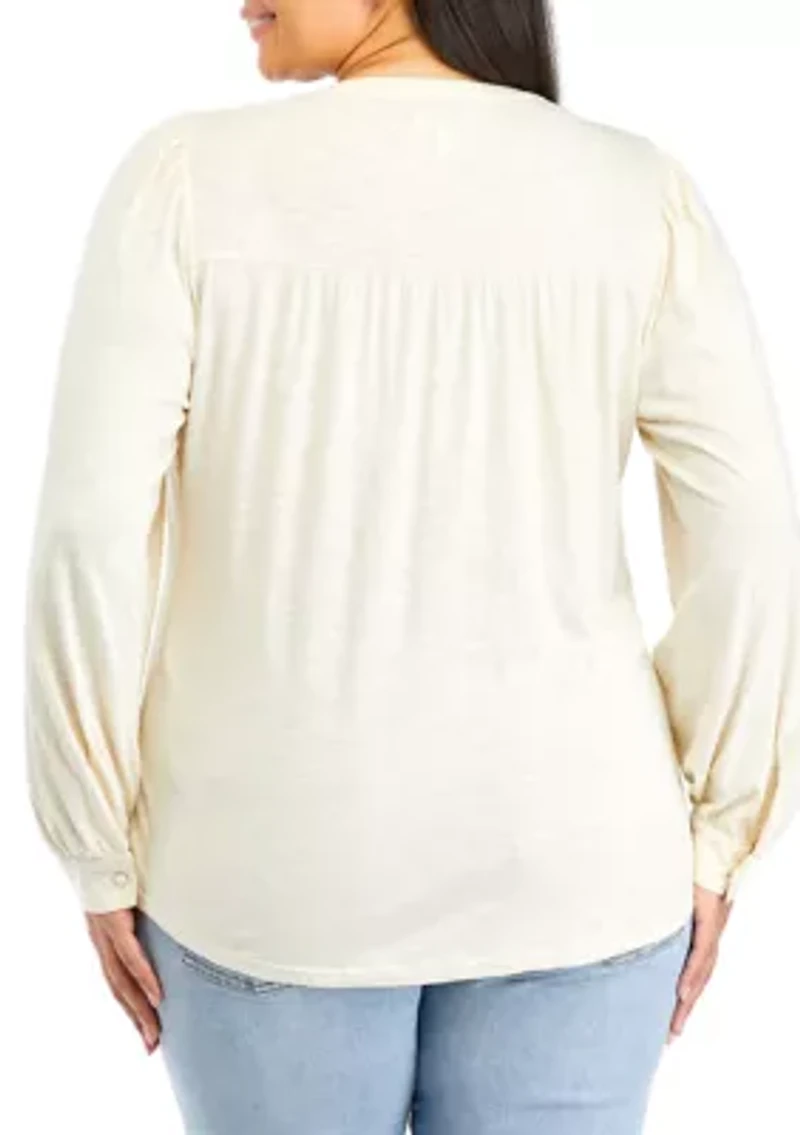 Plus Smocked Henley Shirt