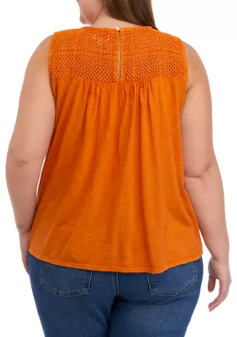 Plus Crochet Yoke T-Shirt