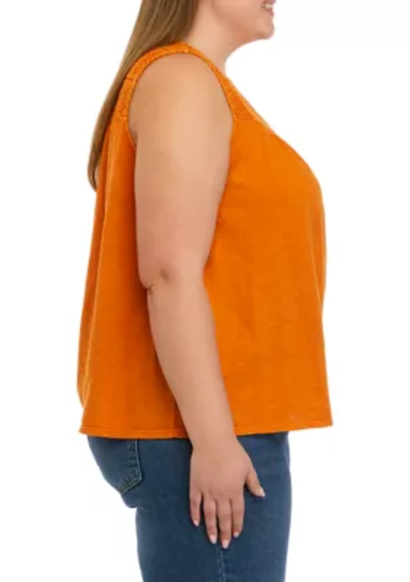Plus Crochet Yoke T-Shirt