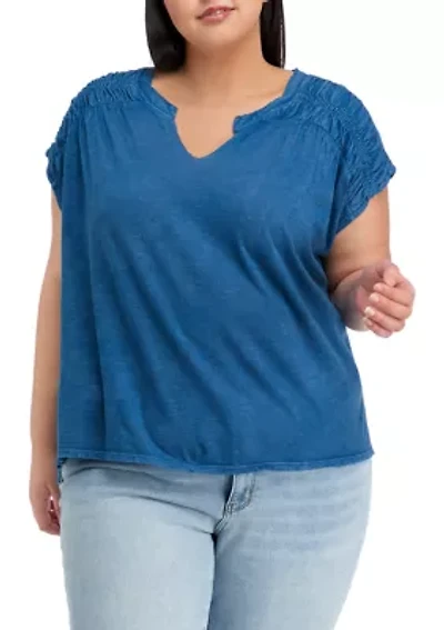 Plus Smocked Shoulder Top