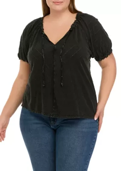 Plus Textured Peasant Top
