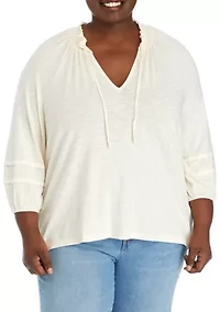 Plus Smocked Neck Peasant Heavyweight Top