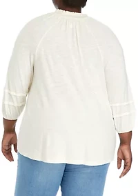 Plus Smocked Neck Peasant Heavyweight Top
