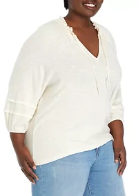 Plus Smocked Neck Peasant Heavyweight Top