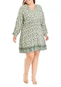 Plus Smocked Waist Floral Mini Dress