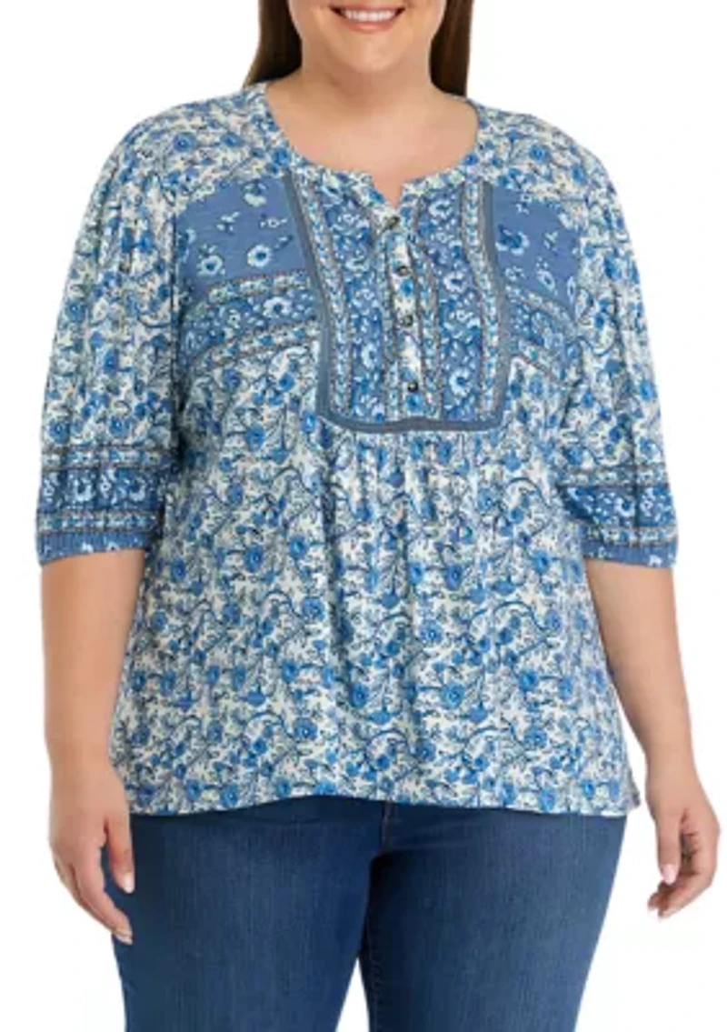 Plus Puff Sleeve Printed Top