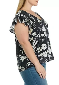 Plus Flutter Sleeve Printed Top