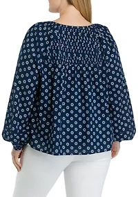 Plus Pintuck Printed Blouse