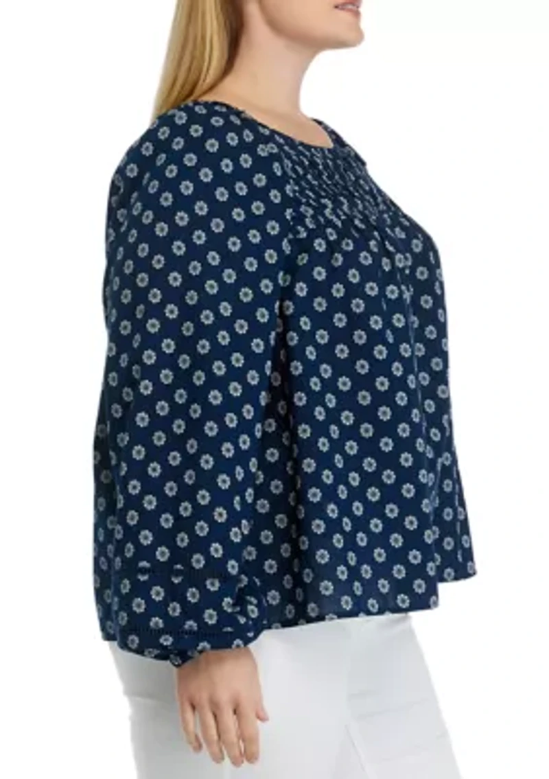 Plus Pintuck Printed Blouse
