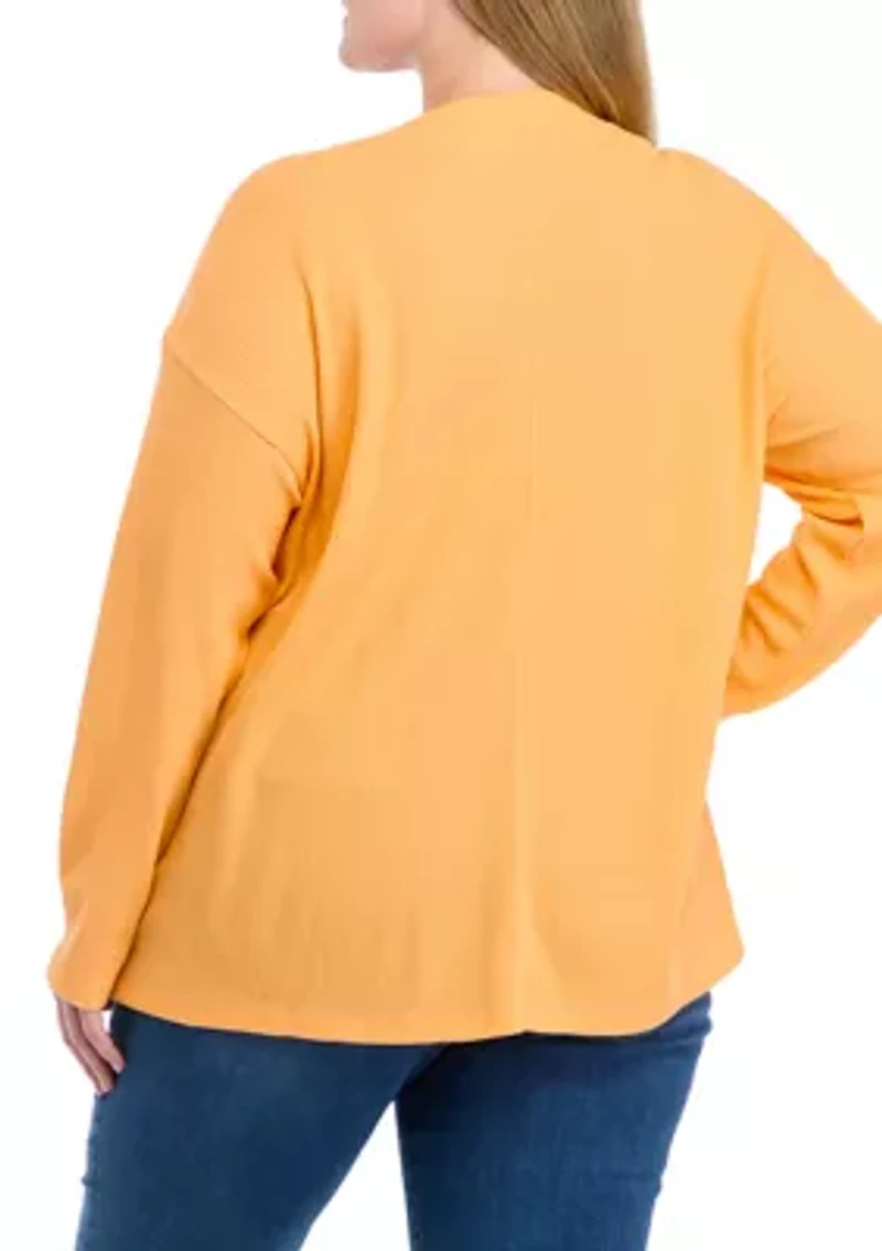 Plus Long Sleeve V-Neck Seam Front Top
