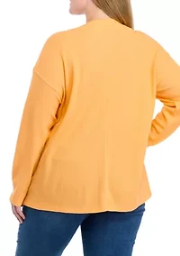 Plus Long Sleeve V-Neck Seam Front Top