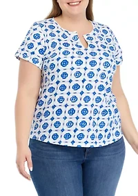 Plus Printed Split Neck T-Shirt