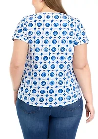 Plus Printed Split Neck T-Shirt