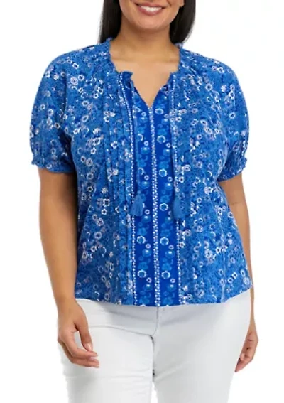 Plus Pintuck Peasant Top