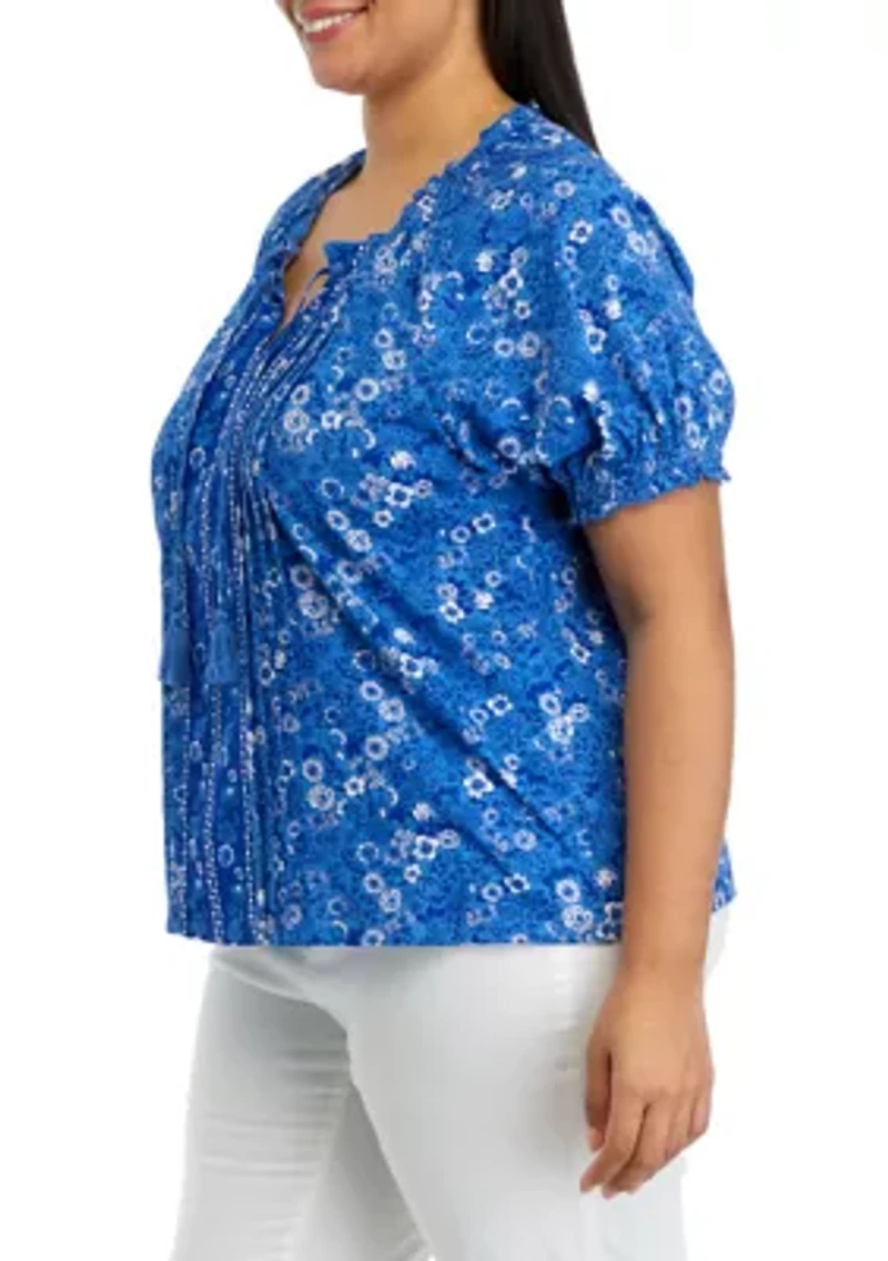 Plus Pintuck Peasant Top