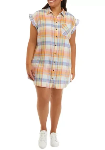 Plus Short Ruffle Sleeve Shirt Dress