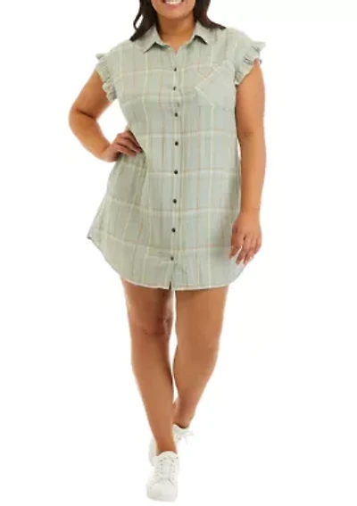 Plus Short Ruffle Sleeve Shirt Dress