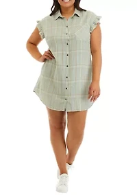 Plus Short Ruffle Sleeve Shirt Dress