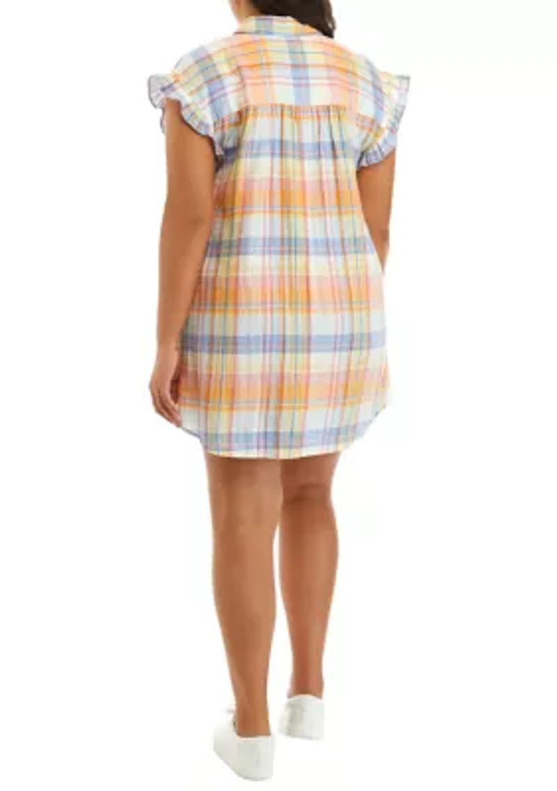 Plus Short Ruffle Sleeve Shirt Dress