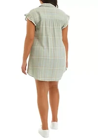 Plus Short Ruffle Sleeve Shirt Dress
