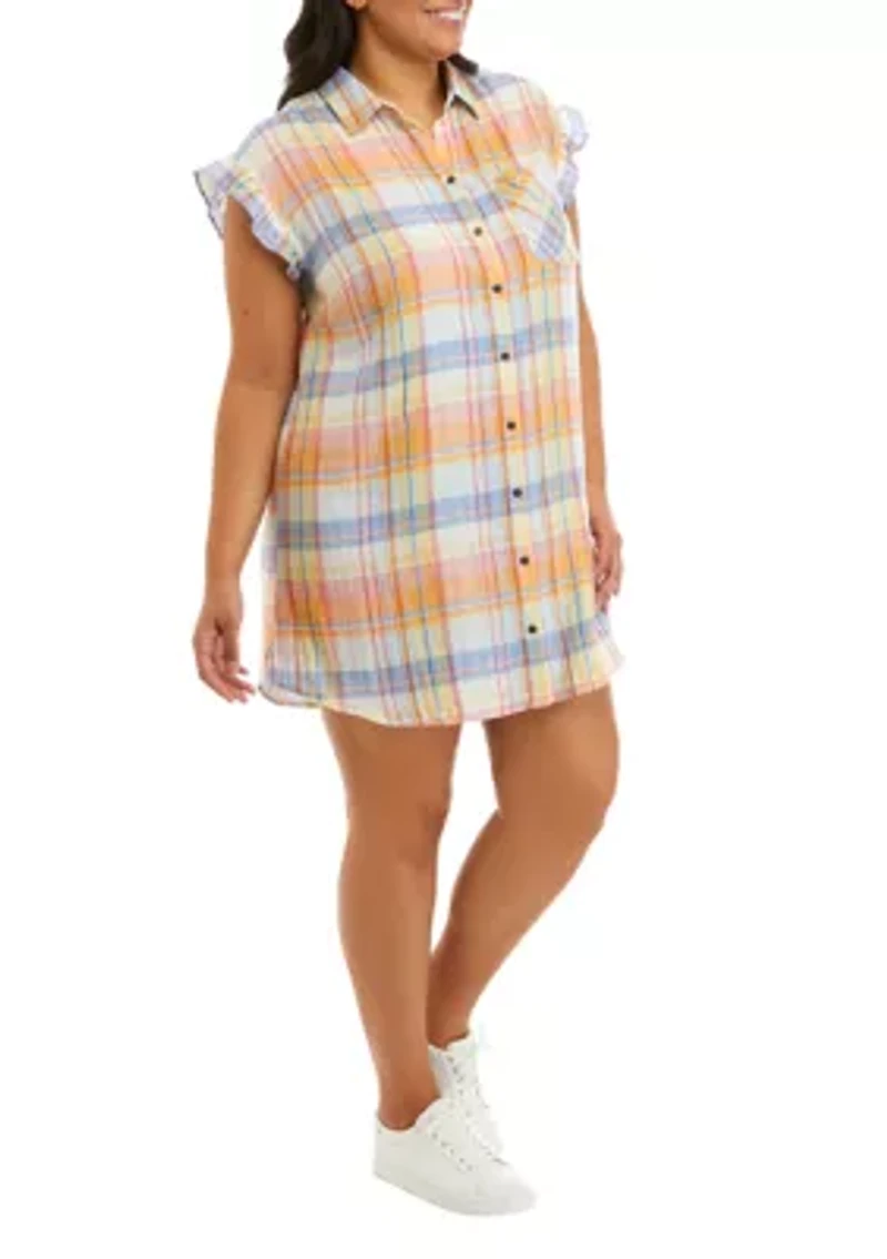 Plus Short Ruffle Sleeve Shirt Dress