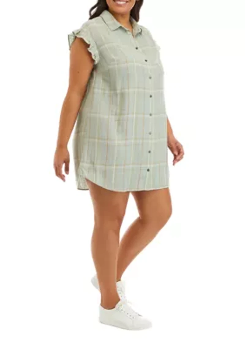 Plus Short Ruffle Sleeve Shirt Dress