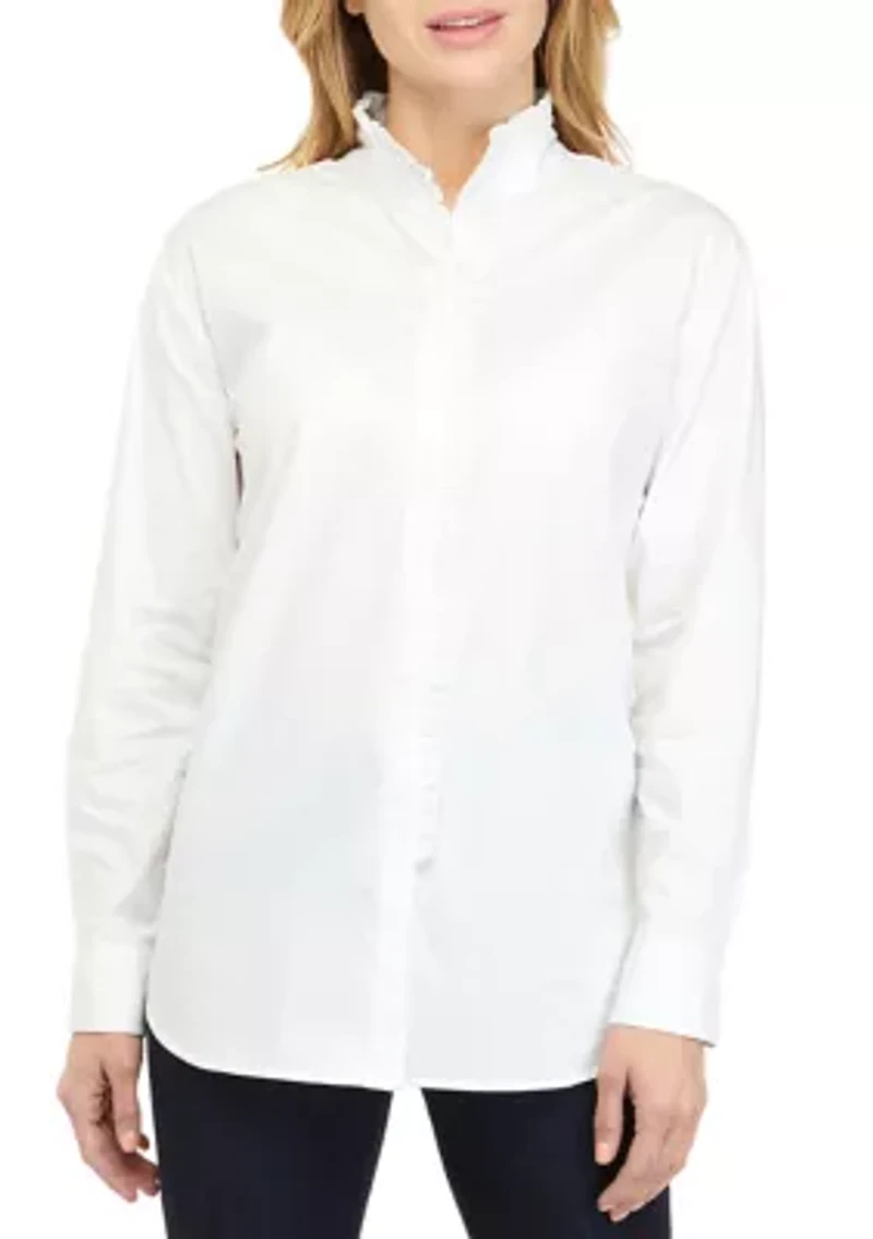 Women's Long Sleeve Poplin Ruffle Top