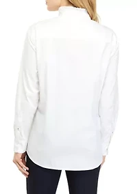 Women's Long Sleeve Poplin Ruffle Top