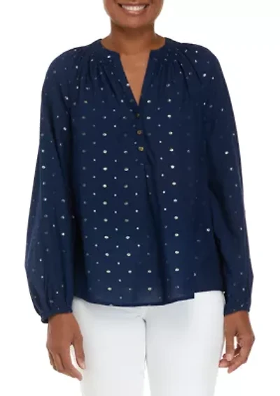 Women's Henley Peasant Top