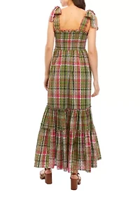 Women's Smocked Bodice Plaid Maxi Dress