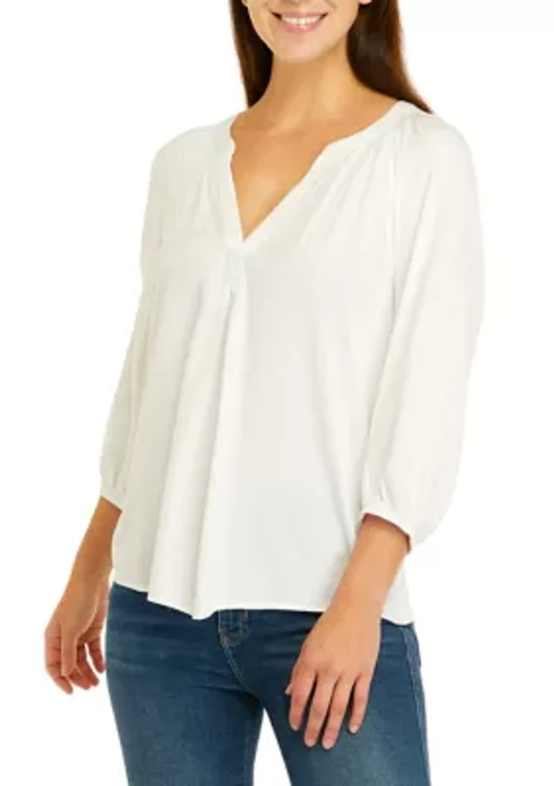 Women's Long Sleeve Solid Peasant Top