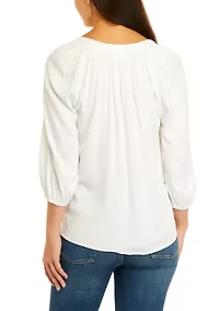 Women's Long Sleeve Solid Peasant Top