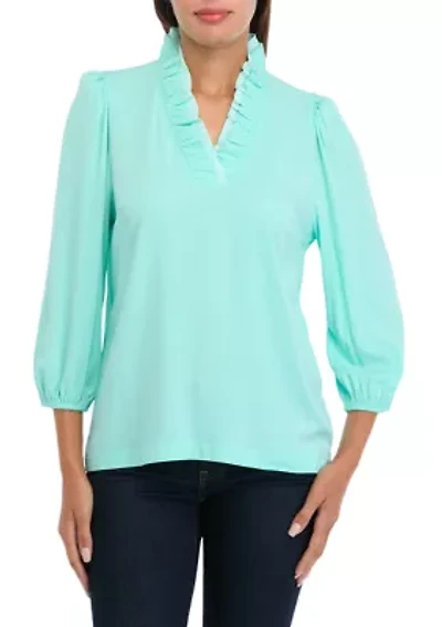 Women's Blouson Sleeve Ruffle Neck Top