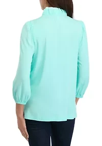 Women's Blouson Sleeve Ruffle Neck Top