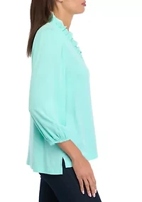 Women's Blouson Sleeve Ruffle Neck Top