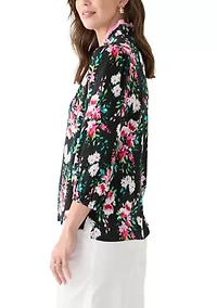 Women's 3/4 Sleeve Double Ruffle Neck Printed Top