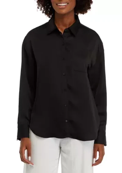 Women's Long Sleeve Button Down Tunic Shirt