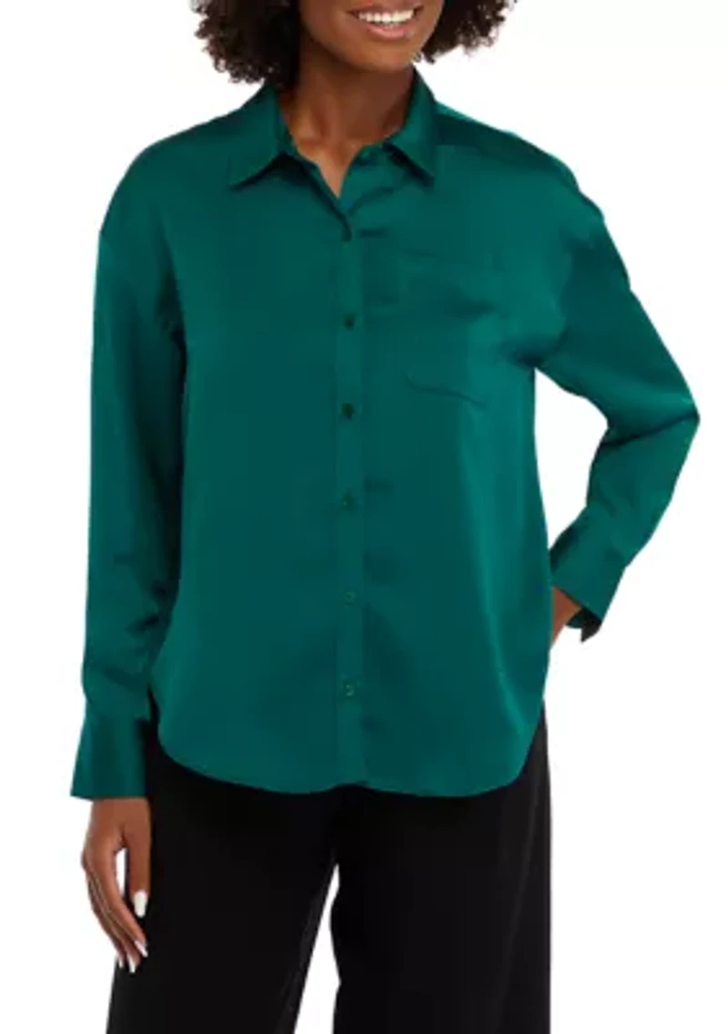 Women's Long Sleeve Button Down Tunic Shirt