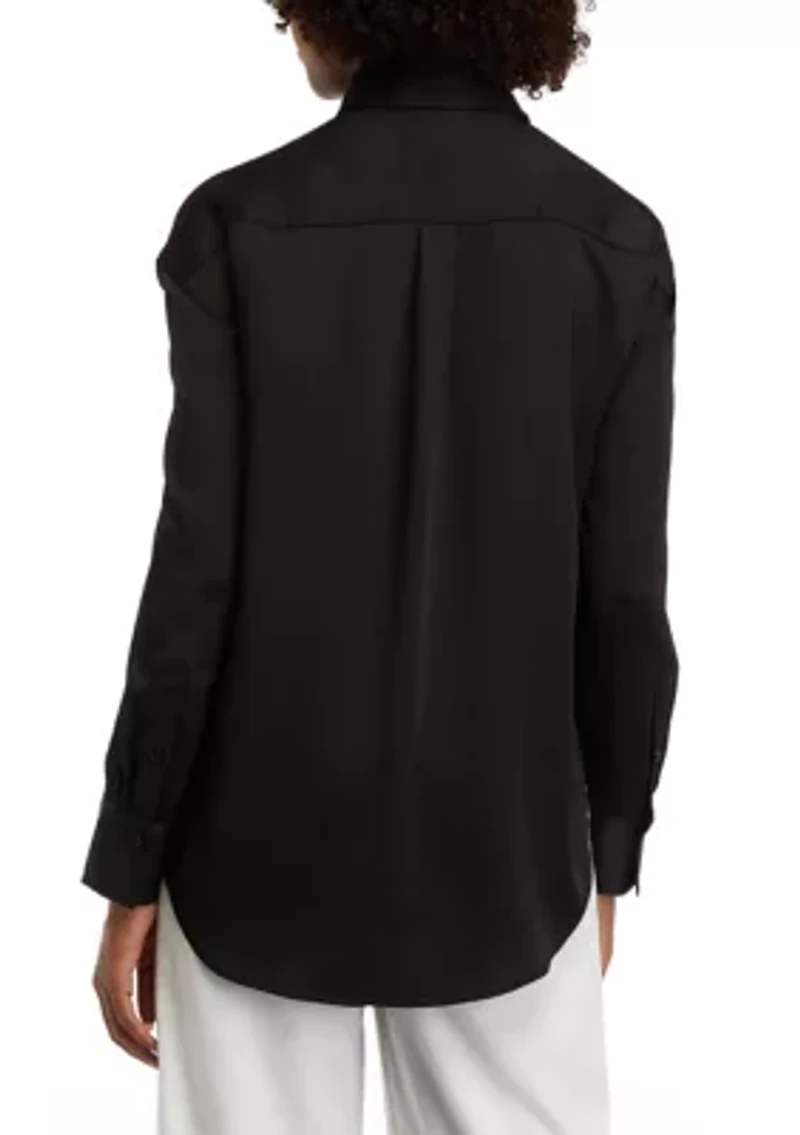 Women's Long Sleeve Button Down Tunic Shirt