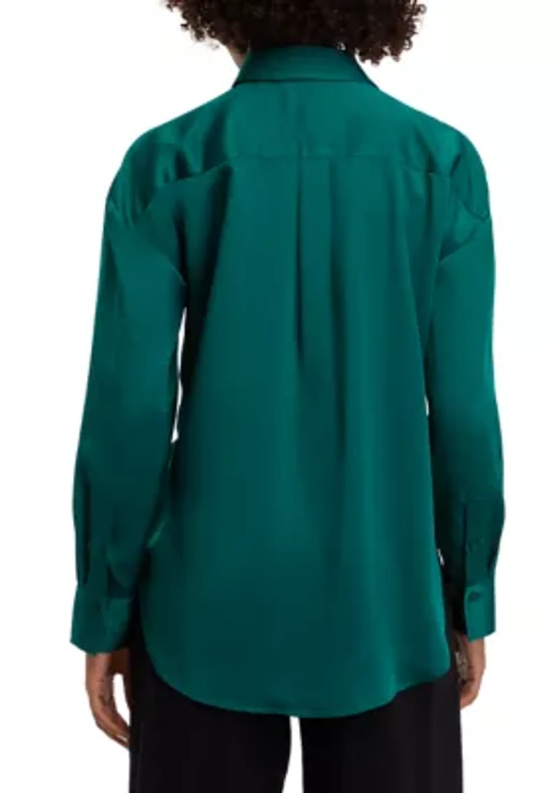 Women's Long Sleeve Button Down Tunic Shirt