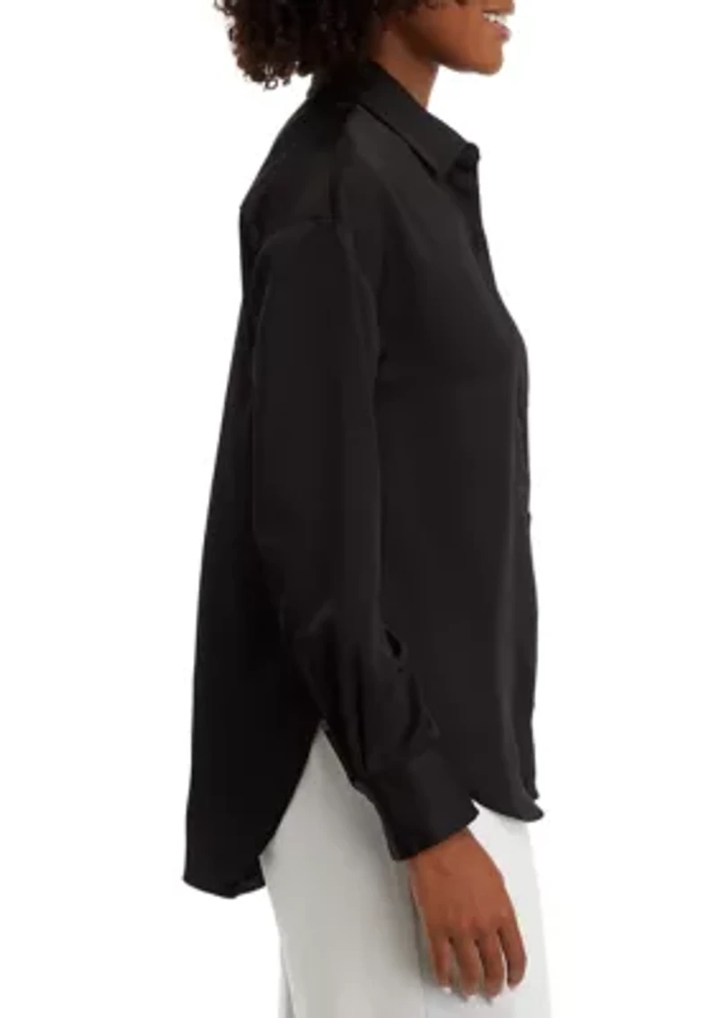 Women's Long Sleeve Button Down Tunic Shirt