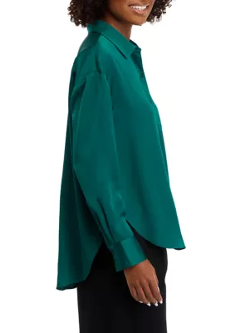 Women's Long Sleeve Button Down Tunic Shirt